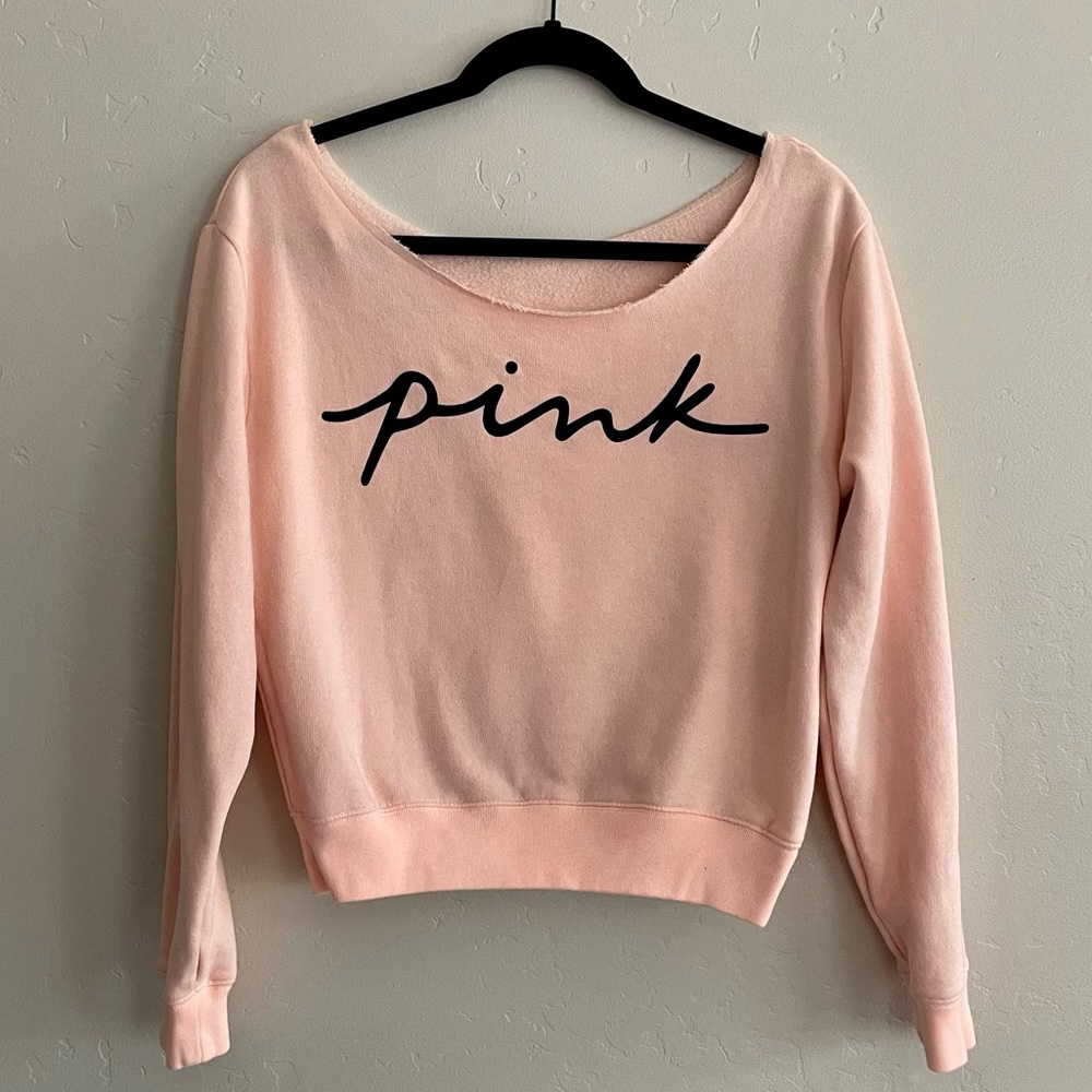 🍒3/$50~ NEW PINK off the shoulder/open neck sweatshirt~small